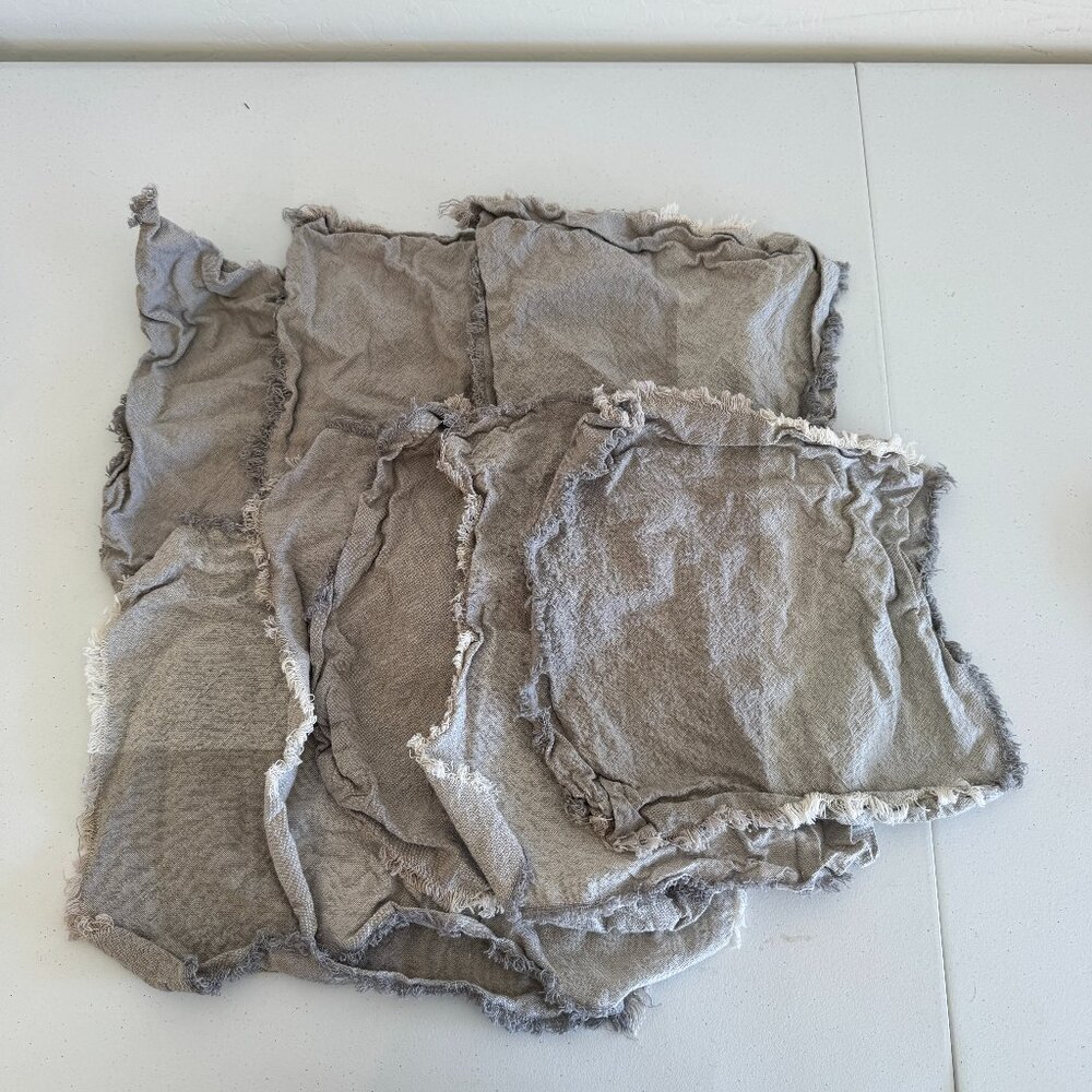 Linen Cloth Napkins | Frayed Edge Rustic Neutral | Set of 6